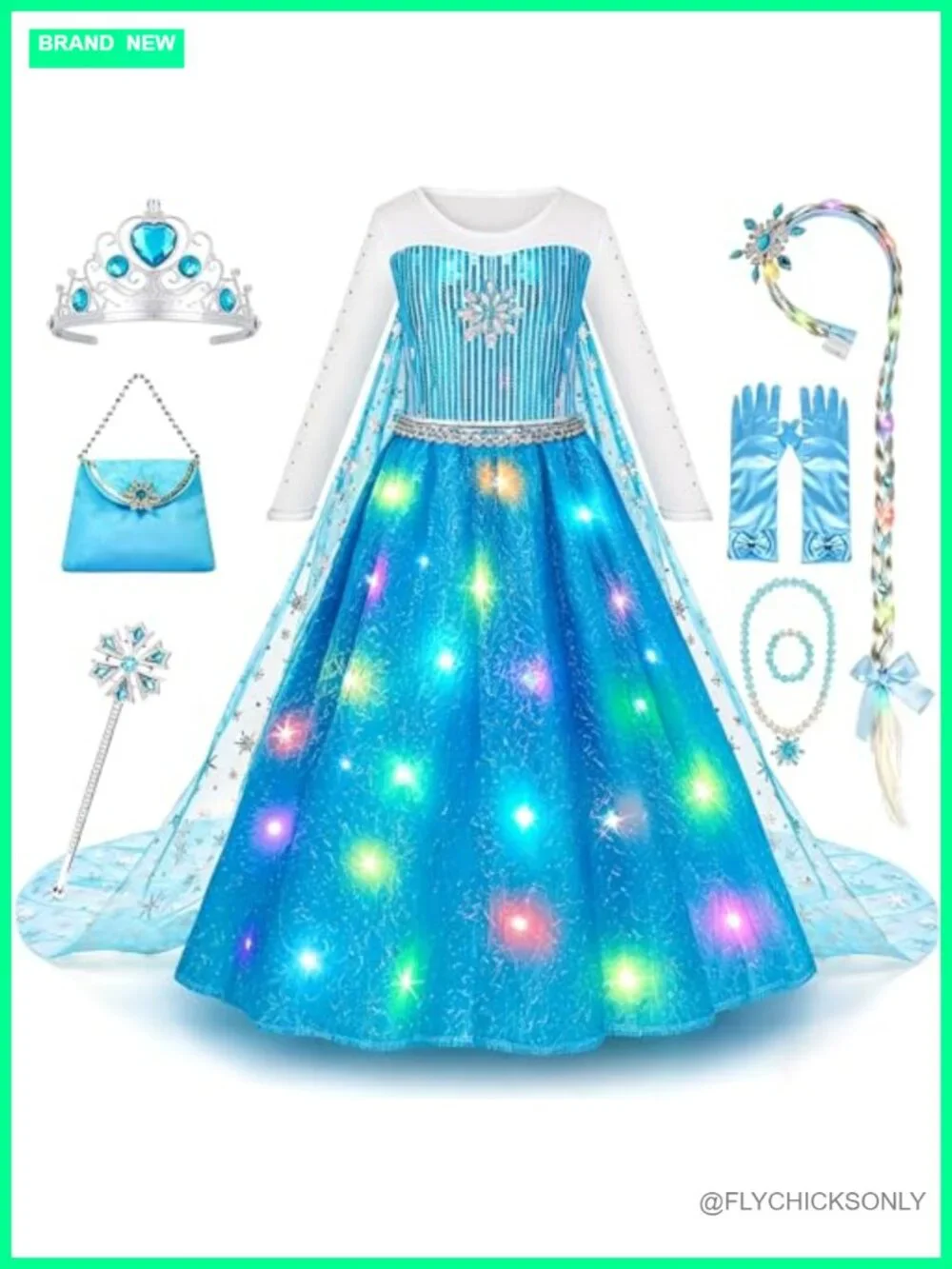 Light Up Princess Dress Costume for Girls Ages 3-10 Dress Up Toy Set
